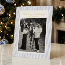 Foto de Navidad con raya azul elegante