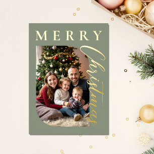 Tarjeta Festiva Con Relieve Metalizado Foto de Navidad de Feliz Feliz Verde Masaje Modern