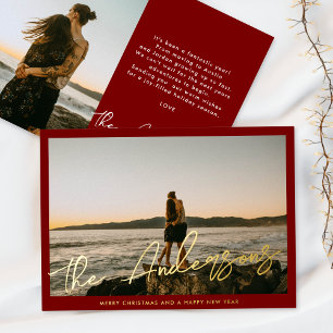 Tarjeta Festiva Con Relieve Metalizado Foto de Navidad de la familia con escritura de pin