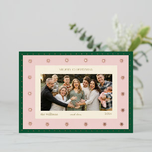 Tarjeta Festiva Con Relieve Metalizado Foto de Navidad elegante de la familia con estrell