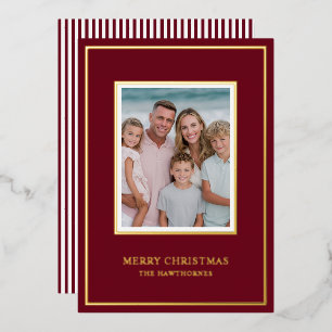 Tarjeta Festiva Con Relieve Metalizado Foto de Navidad elegante simple