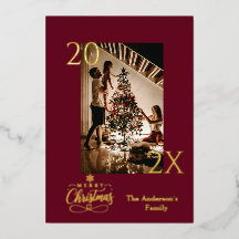Foto de Navidad en Burgundy Profundo y Dorado Eleg