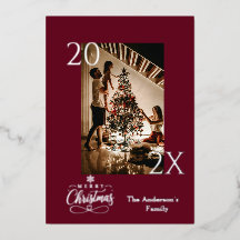 Foto de Navidad en Burgundy Profundo y Plata Elega