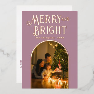 Tarjeta Festiva Con Relieve Metalizado Foto de Navidad en Mauve Polvoriento Moderno y Dor