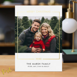 Tarjeta Festiva Con Relieve Metalizado Foto de Navidad Horizontal - Borde de Oro