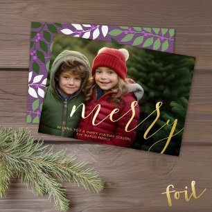 Tarjeta Festiva Con Relieve Metalizado Foto de Navidad - horizontal con FELIZ en dorado