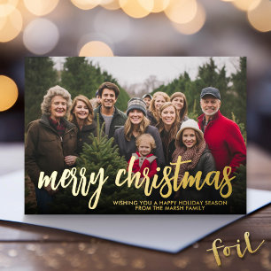 Tarjeta Festiva Con Relieve Metalizado Foto de Navidad horizontal Feliz Navidad a cuadros