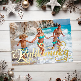 Tarjeta Festiva Con Relieve Metalizado Foto de Navidad Mele Kalikimaka