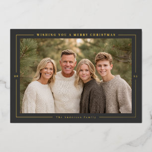 Tarjeta Festiva Con Relieve Metalizado Foto de Navidad moderna enmarcada