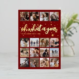 Tarjeta Festiva Con Relieve Metalizado Foto de Navidad Oh Qué Año