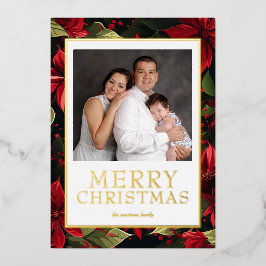 Tarjeta Festiva Con Relieve Metalizado Foto de Navidad Poinsettia Hoja de Oro