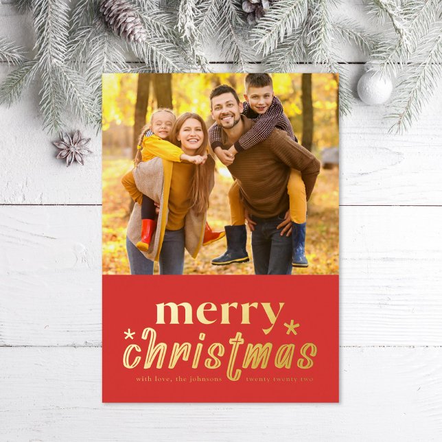 Tarjeta Festiva Con Relieve Metalizado Foto de Navidad Retro Merry (Subido por el creador)