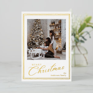 Tarjeta Festiva Con Relieve Metalizado Foto de Navidad vintage con letra minimalista