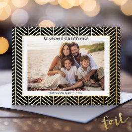 Tarjeta Festiva Con Relieve Metalizado Foto de navidades con borde de oro de Herringbone
