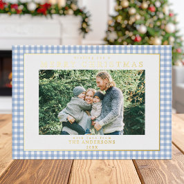 Tarjeta Festiva Con Relieve Metalizado Foto de Navidades de Blue Gingham