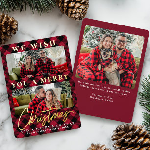 Tarjeta Festiva Con Relieve Metalizado Foto de Navidades de escúfalo rojo moderno