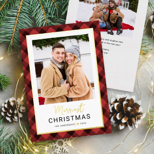 Tarjeta Festiva Con Relieve Metalizado Foto de Navidades de escúfalo rojo moderno
