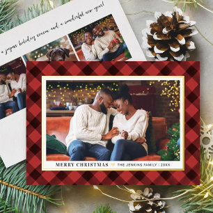 Tarjeta Festiva Con Relieve Metalizado Foto de Navidades de escúfalo rojo moderno