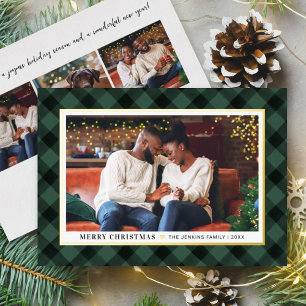 Tarjeta Festiva Con Relieve Metalizado Foto de Navidades de escúfalo verde de Hunter mode