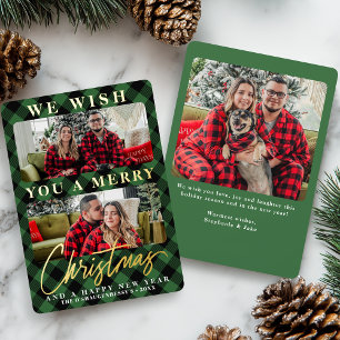 Tarjeta Festiva Con Relieve Metalizado Foto de Navidades de escúfalo verde moderno