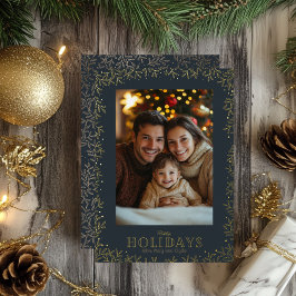 Tarjeta Festiva Con Relieve Metalizado Foto de Navidades de Gold Holly