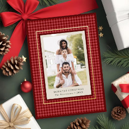 Tarjeta Festiva Con Relieve Metalizado Foto de Navidades de la cabina roja preppy