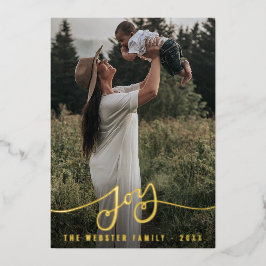Tarjeta Festiva Con Relieve Metalizado Foto de Navidades de la familia Joy