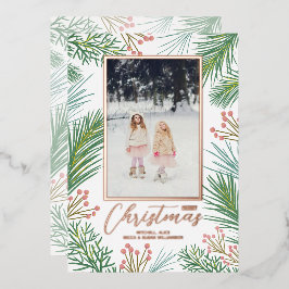 Tarjeta Festiva Con Relieve Metalizado Foto de Navidades de Pines Berries