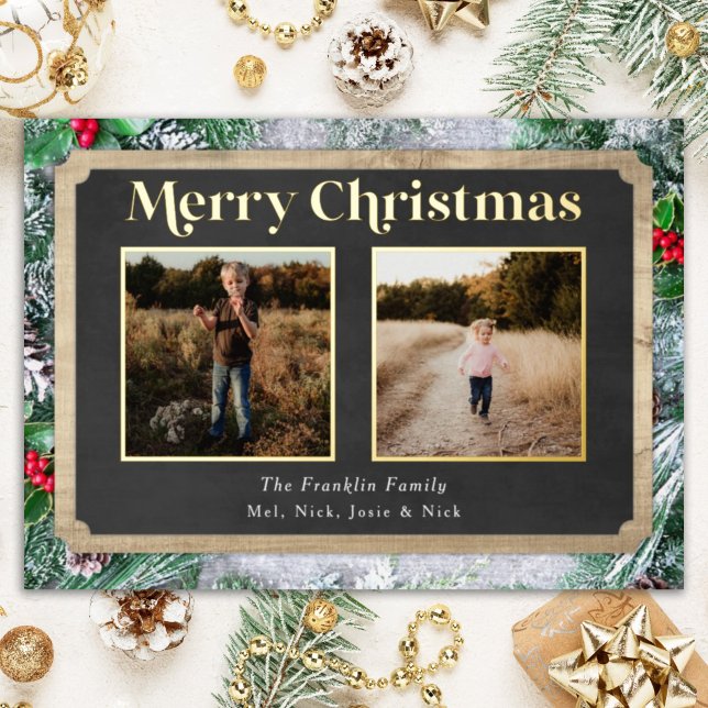 Tarjeta Festiva Con Relieve Metalizado Foto de Navidades de Rustic Wood and Evergreens (Subido por el creador)