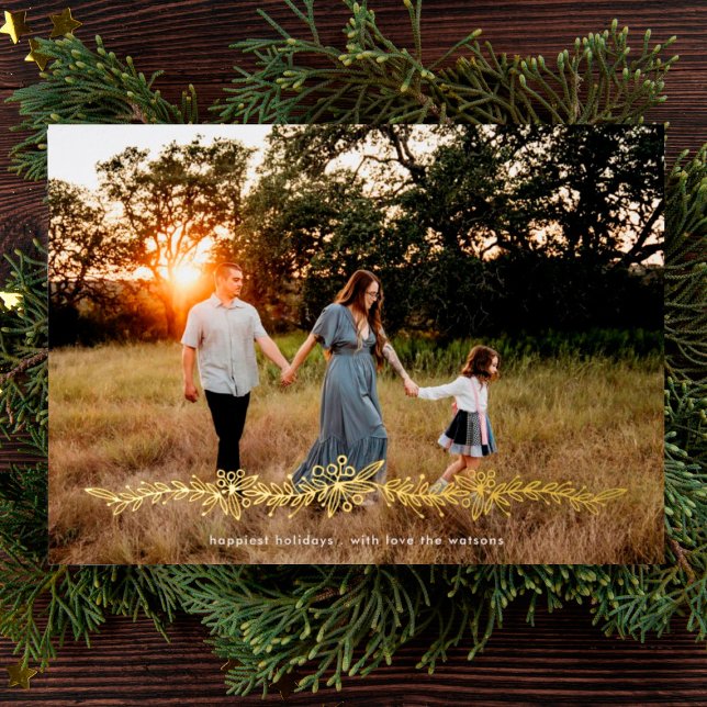 Tarjeta Festiva Con Relieve Metalizado Foto de Navidades del GOLD Mistletoe moderno (Subido por el creador)