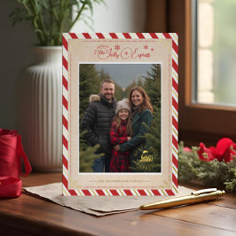 Tarjeta Festiva Con Relieve Metalizado Foto de Navidades del Ticket North Pole Express