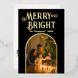 Tarjeta Festiva Con Relieve Metalizado Foto de Navidades modernos en negro y oro