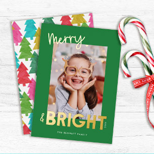 Tarjeta Festiva Con Relieve Metalizado Foto de Navidades modernos merry y brillantes
