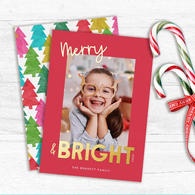 Tarjeta Festiva Con Relieve Metalizado Foto de Navidades modernos merry y brillantes (Subido por el creador)