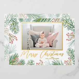 Tarjeta Festiva Con Relieve Metalizado Foto de Navidades verdes