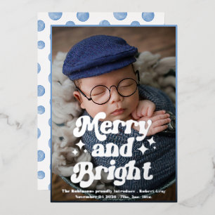 Tarjeta Festiva Con Relieve Metalizado Foto de niño bebé Navidad Alegre Brillante Nacimie