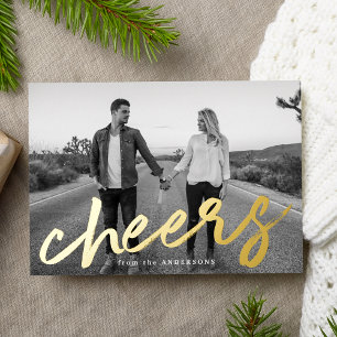 Tarjeta Festiva Con Relieve Metalizado Foto de oro lujoso Modern Cheers