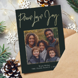 Tarjeta Festiva Con Relieve Metalizado Foto de "Peace Love Joy"