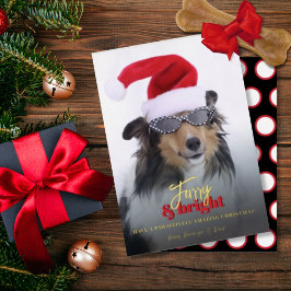 Tarjeta Festiva Con Relieve Metalizado Foto de perro de Navidades brillantes y furiosos