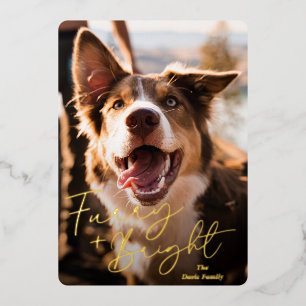 Tarjeta Festiva Con Relieve Metalizado Foto de perro lindo Navidad moderna