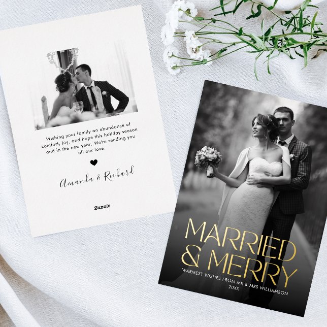 Tarjeta Festiva Con Relieve Metalizado Foto de recién casados elegante y plateada para re (Subido por el creador)