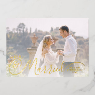 Tarjeta Festiva Con Relieve Metalizado Foto de recién casados Feliz y Casados Tu Saludo