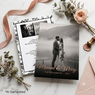 Tarjeta Festiva Con Relieve Metalizado Foto de recién casados minimalista, elegante y ale