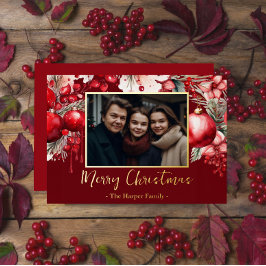 Tarjeta Festiva Con Relieve Metalizado Foto de Red Poinsettia One