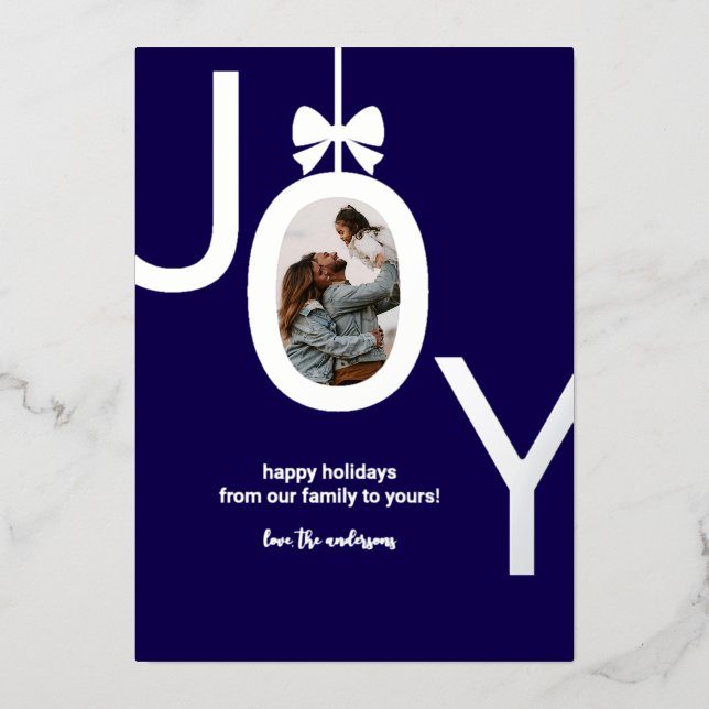Tarjeta Festiva Con Relieve Metalizado Foto de Relieve metalizado real de Navy Blue Silve (Anverso)