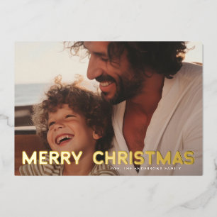 Tarjeta Festiva Con Relieve Metalizado Foto de Retro Gold BOLD MERRY NAVIDAD