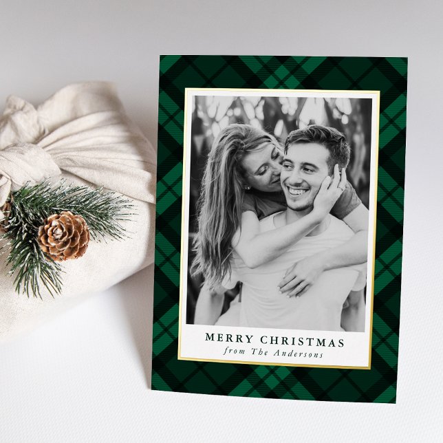 Tarjeta Festiva Con Relieve Metalizado Foto de Tartán Verde Clásico (Subido por el creador)