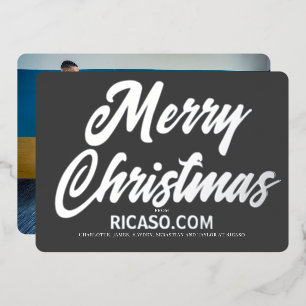 Tarjeta Festiva Con Relieve Metalizado Foto de tipografía navideña corporativa de merry