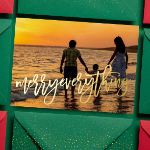 Tarjeta Festiva Con Relieve Metalizado Foto de Todo Merry con Hojuela de Oro