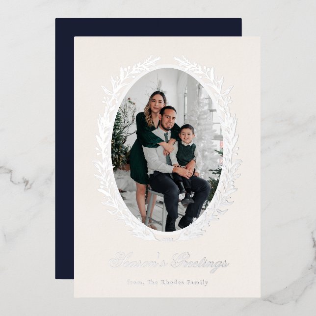 Tarjeta Festiva Con Relieve Metalizado Foto de Wreath de Navidades botánicos (Anverso/Reverso)